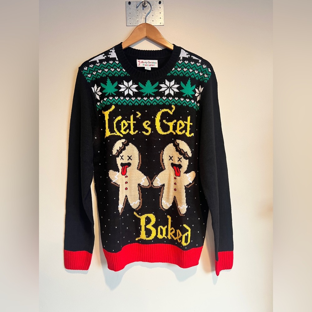 Novelty Christmas Let's Get Baked Gingerbread Ugly Christmas Sweater Size M NWOT